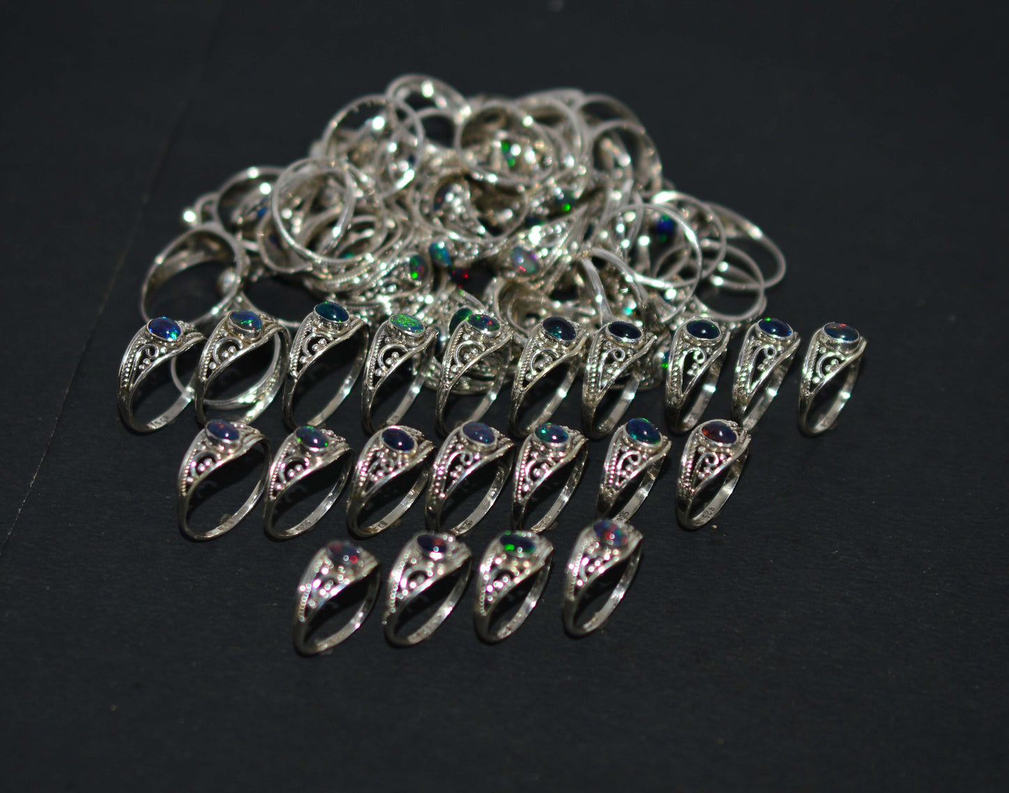 WHOLESALE 51PC 925 SOLD STERLING SILVER NATURAL BLACK ETHIOPIAN OPAL RING LOT