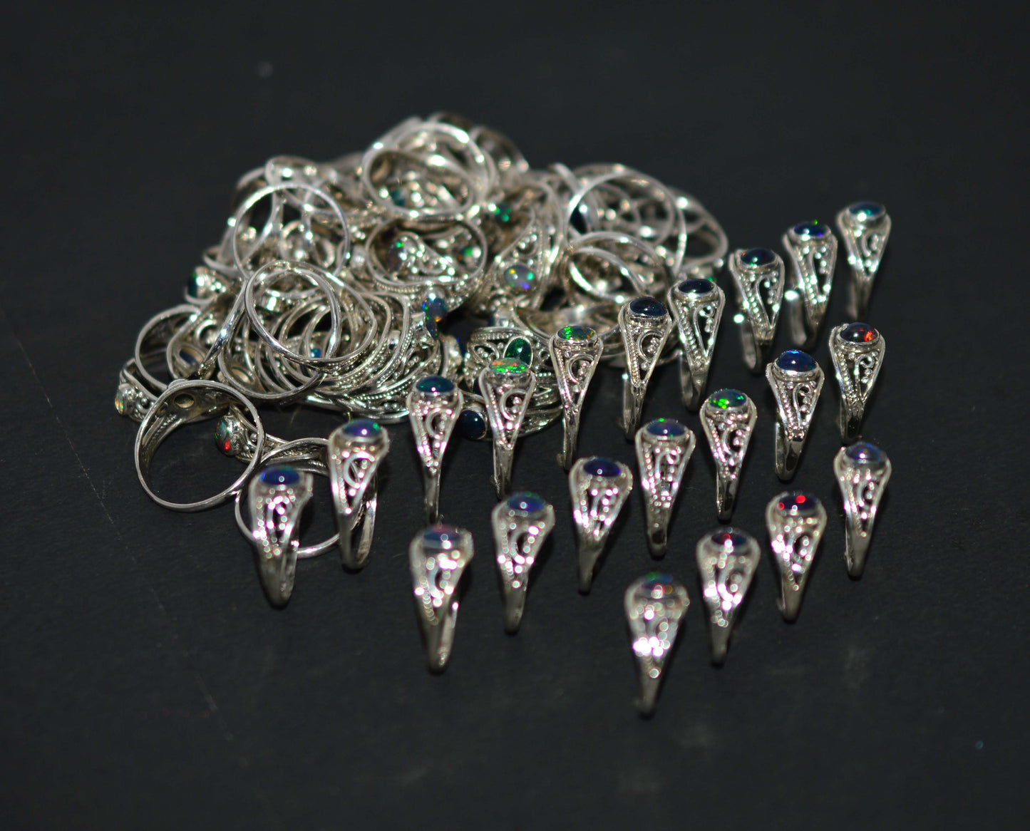 WHOLESALE 51PC 925 SOLD STERLING SILVER NATURAL BLACK ETHIOPIAN OPAL RING LOT