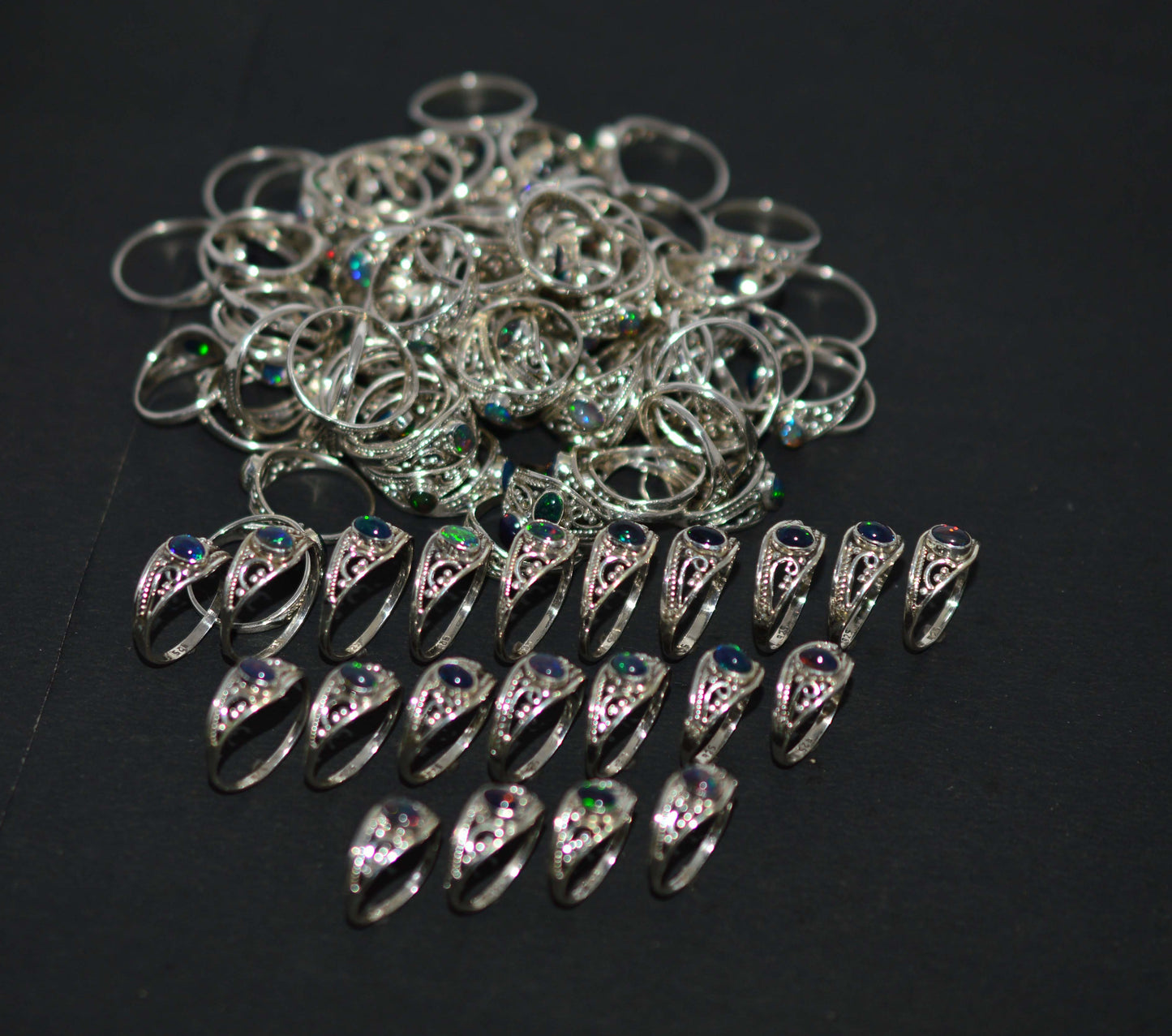 WHOLESALE 111PC 925 STERLING SILVER NATURAL BLACK ETHIOPIAN OPAL RING LOT