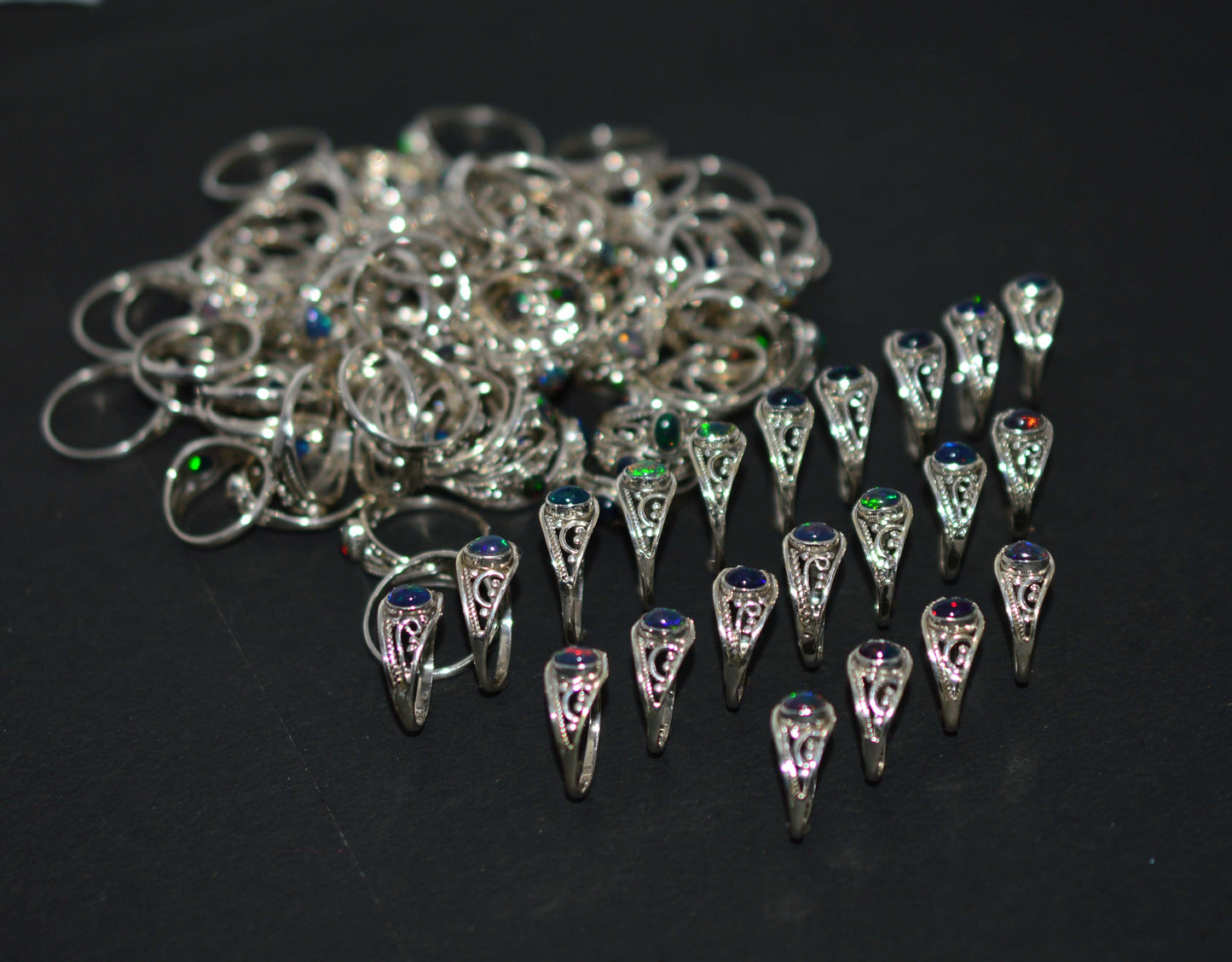 WHOLESALE 111PC 925 STERLING SILVER NATURAL BLACK ETHIOPIAN OPAL RING LOT