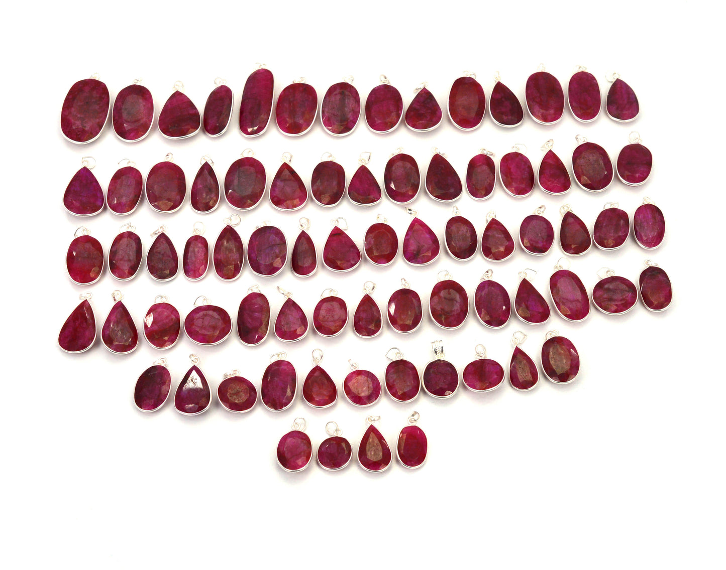 WHOLESALE 75PC 925 SOLID STERLING CUT Simulated Ruby PENDANT LOT