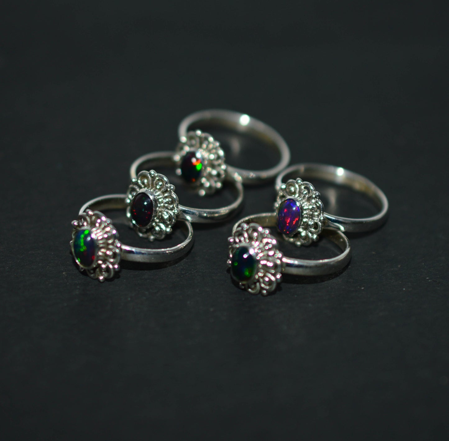 WHOLESALE 5PC 925 SOLID STERLING SILVER BLACK ETHIOPIAN OPAL RING LOT
