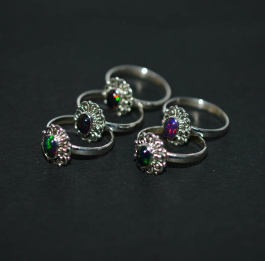 WHOLESALE 5PC 925 SOLID STERLING SILVER BLACK ETHIOPIAN OPAL RING LOT