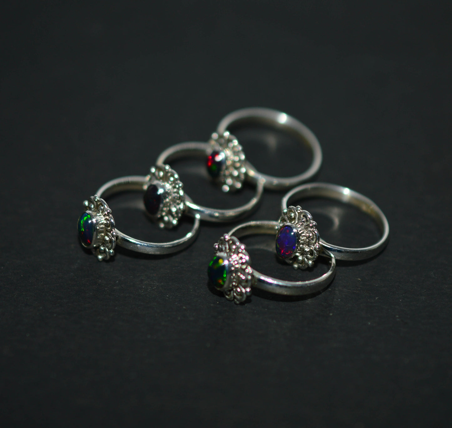 WHOLESALE 5PC 925 SOLID STERLING SILVER BLACK ETHIOPIAN OPAL RING LOT