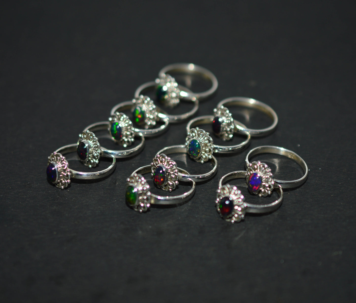 WHOLESALE 11PC 925 SOLID STERLING SILVER BLACK ETHIOPIAN OPAL RING LOT
