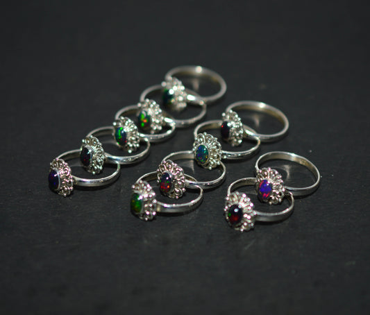 WHOLESALE 11PC 925 SOLID STERLING SILVER BLACK ETHIOPIAN OPAL RING LOT