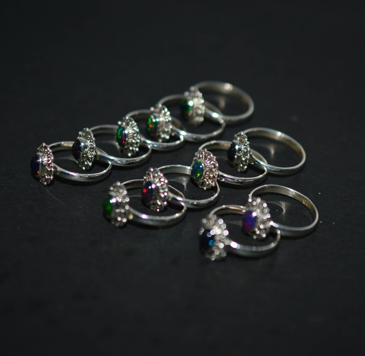 WHOLESALE 11PC 925 SOLID STERLING SILVER BLACK ETHIOPIAN OPAL RING LOT