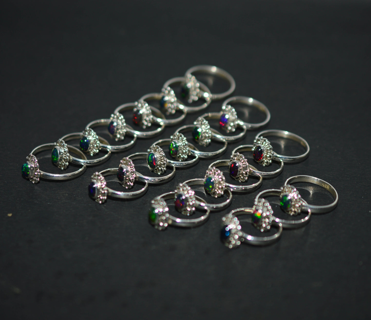 WHOLESALE 21PC 925 SOLID STERLING SILVER BLACK ETHIOPIAN OPAL RING LOT
