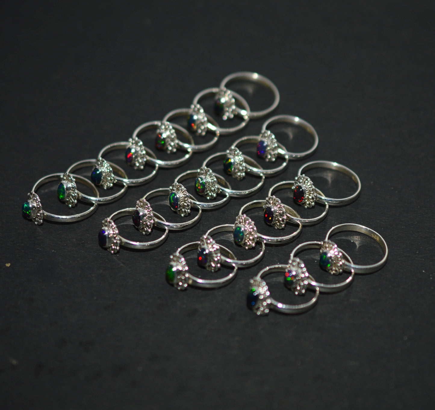 WHOLESALE 21PC 925 SOLID STERLING SILVER BLACK ETHIOPIAN OPAL RING LOT