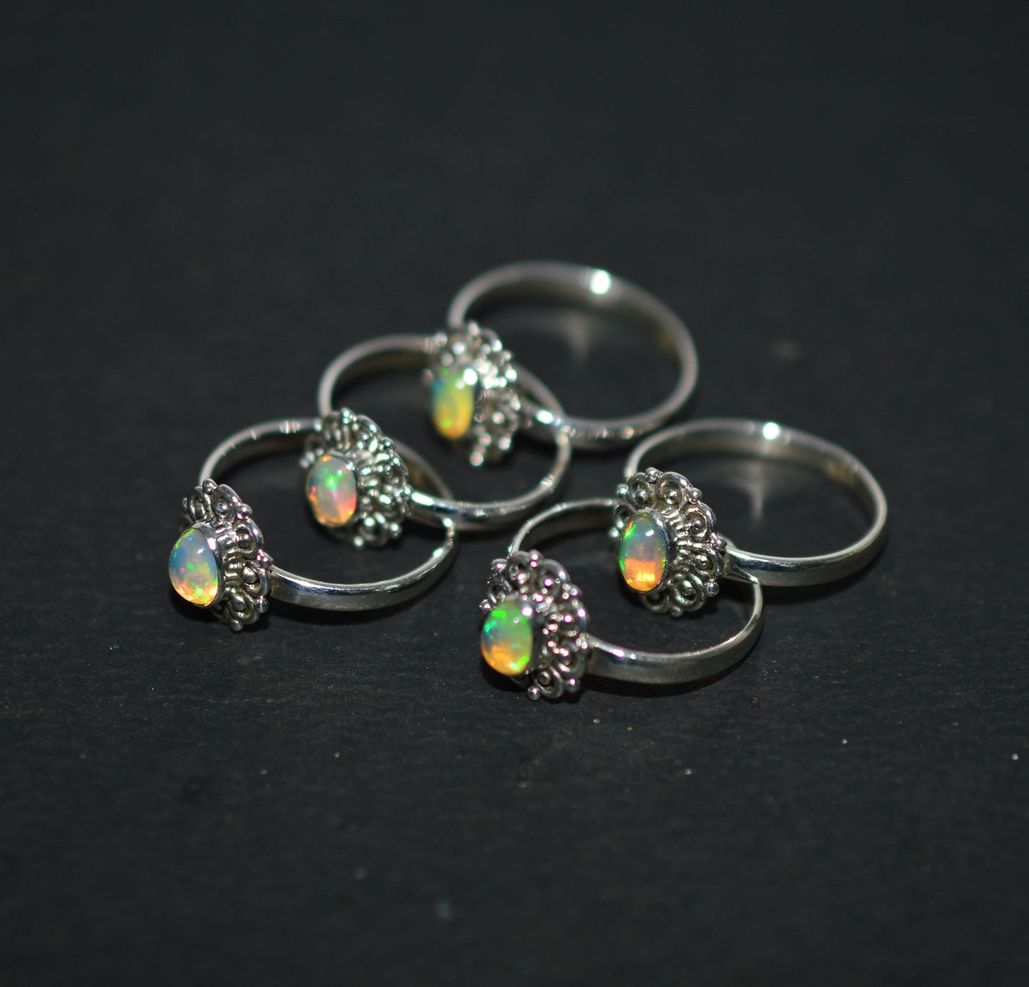 WHOLESALE 5PC 925 SOLID STERLING SILVER ETHIOPIAN OPAL RING LOT