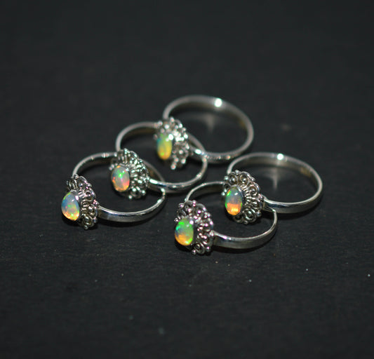 WHOLESALE 5PC 925 SOLID STERLING SILVER ETHIOPIAN OPAL RING LOT