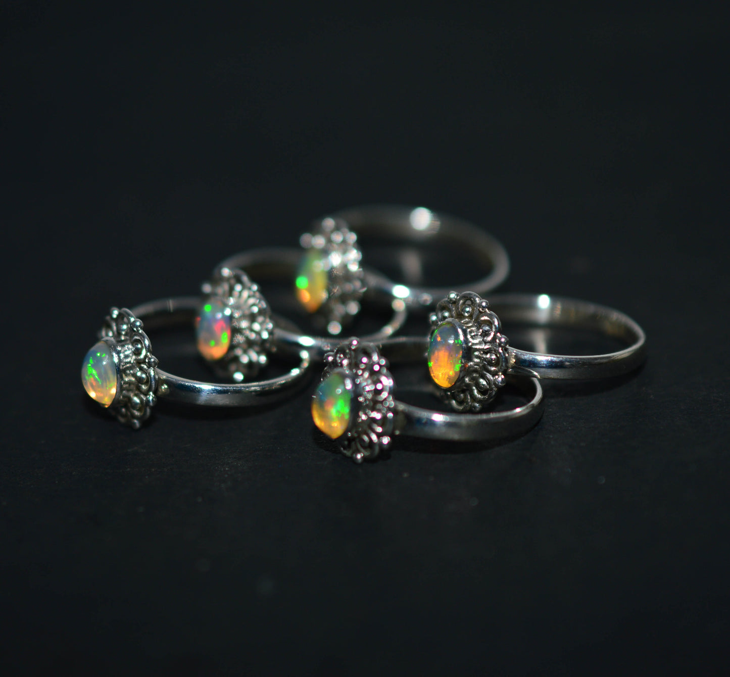 WHOLESALE 5PC 925 SOLID STERLING SILVER ETHIOPIAN OPAL RING LOT