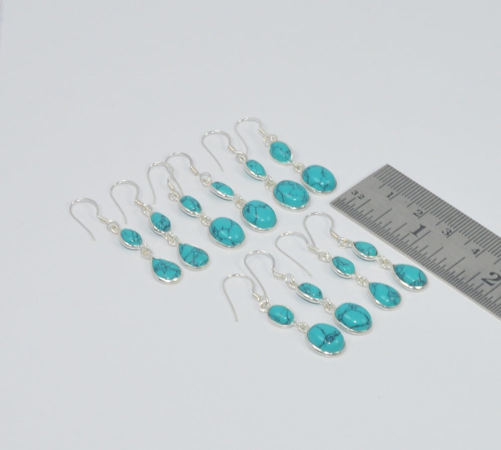 Wholesale 5Pr 925 Solid Sterling Silver Blue Turquoise Hook Earring Lot