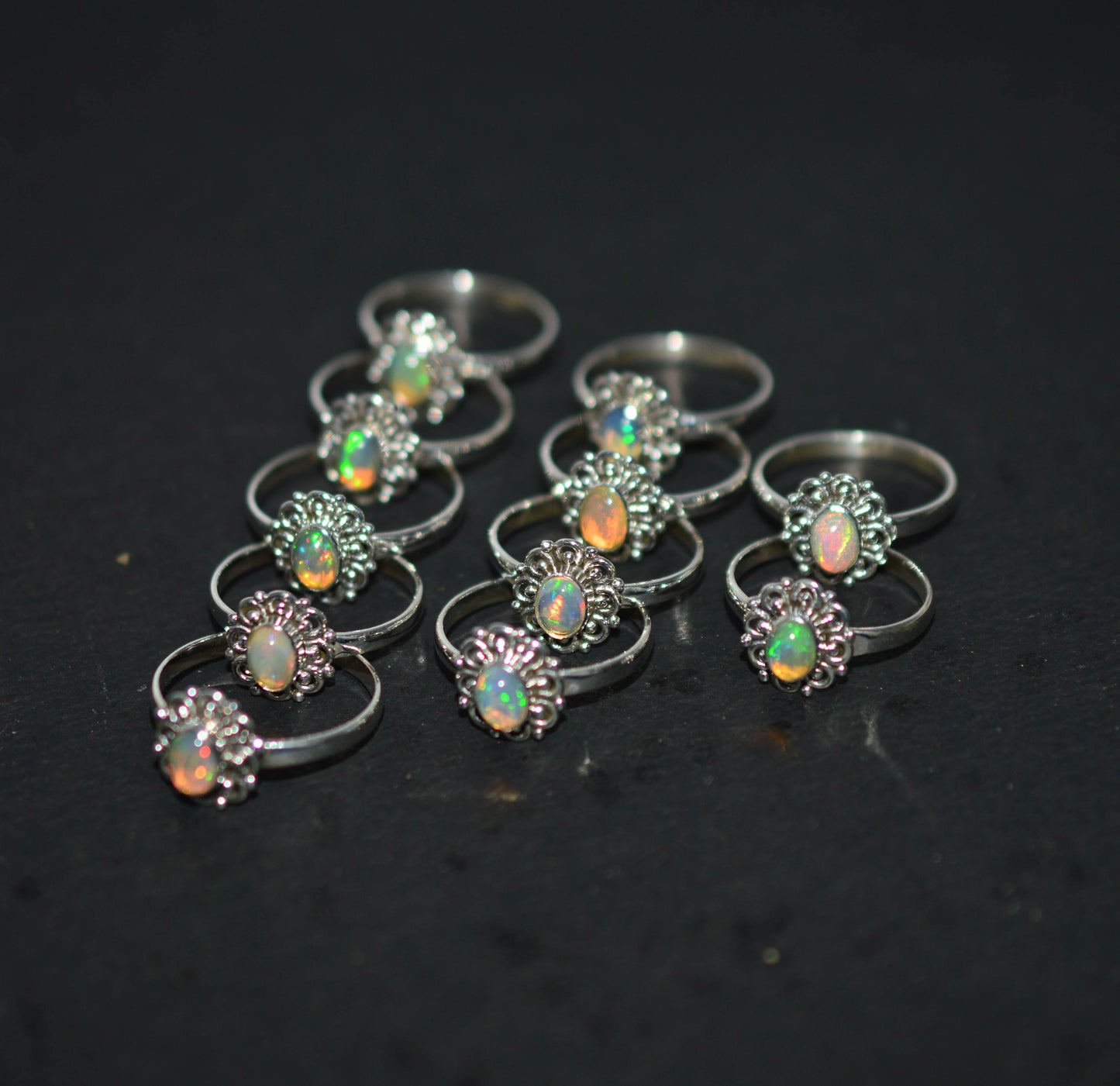 WHOLESALE 11PC 925 SOLID STERLING SILVER ETHIOPIAN OPAL RING LOT