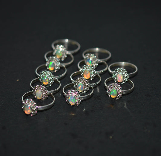 WHOLESALE 11PC 925 SOLID STERLING SILVER ETHIOPIAN OPAL RING LOT