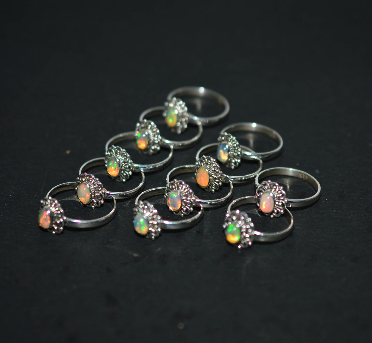 WHOLESALE 11PC 925 SOLID STERLING SILVER ETHIOPIAN OPAL RING LOT