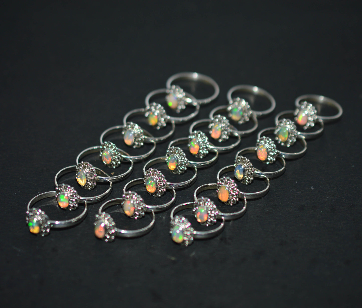 WHOLESALE 21PC 925 SOLID STERLING SILVER ETHIOPIAN OPAL RING LOT
