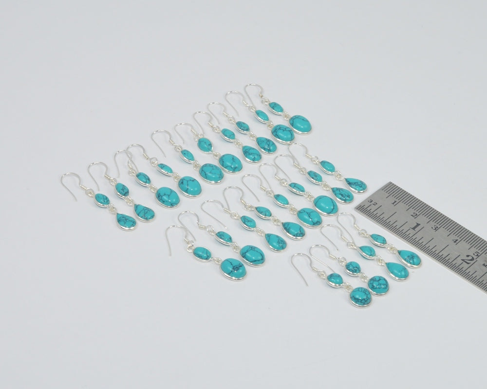 Wholesale 11Pr 925 Solid Sterling Silver Blue Turquoise Hook Earring Lot