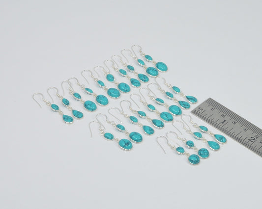 Wholesale 11Pr 925 Solid Sterling Silver Blue Turquoise Hook Earring Lot