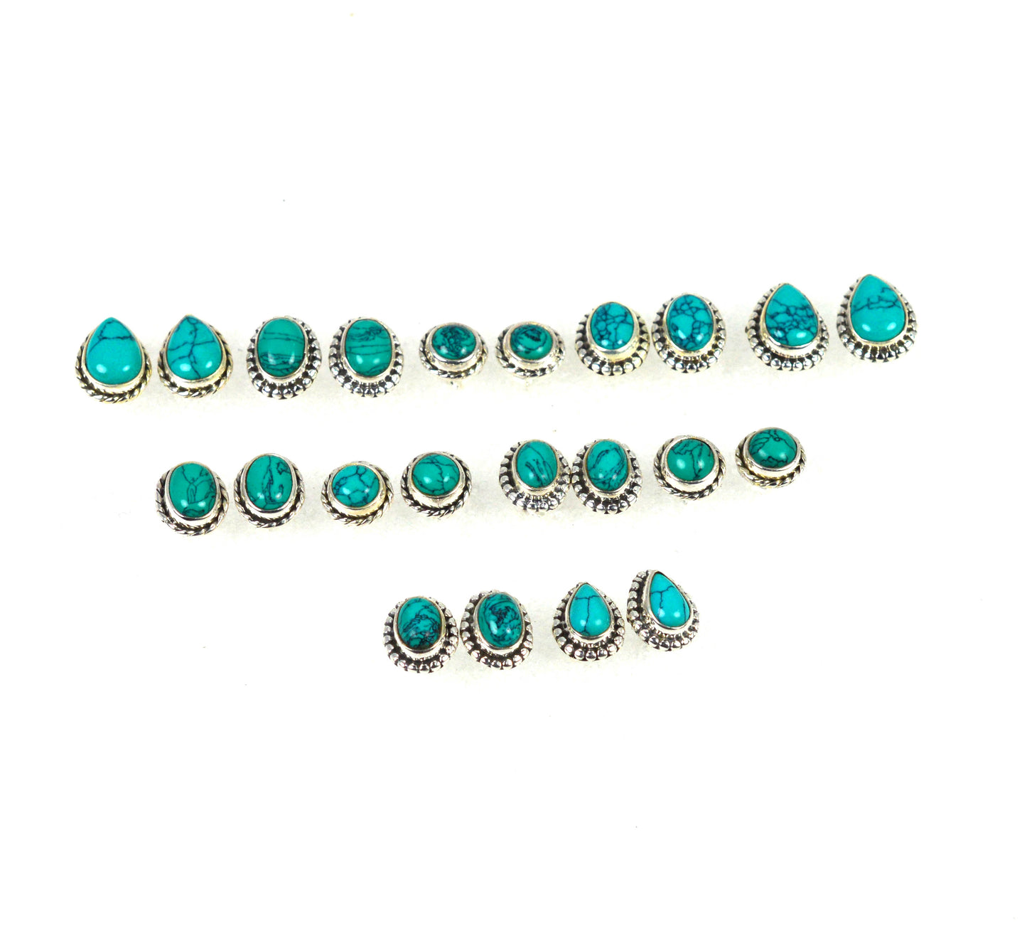 WHOLESALE 11PR 925 SOLID STERLING SILVER BLUE TURQUOISE STUD EARRING LOT