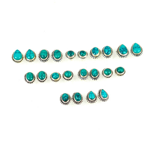 WHOLESALE 11PR 925 SOLID STERLING SILVER BLUE TURQUOISE STUD EARRING LOT
