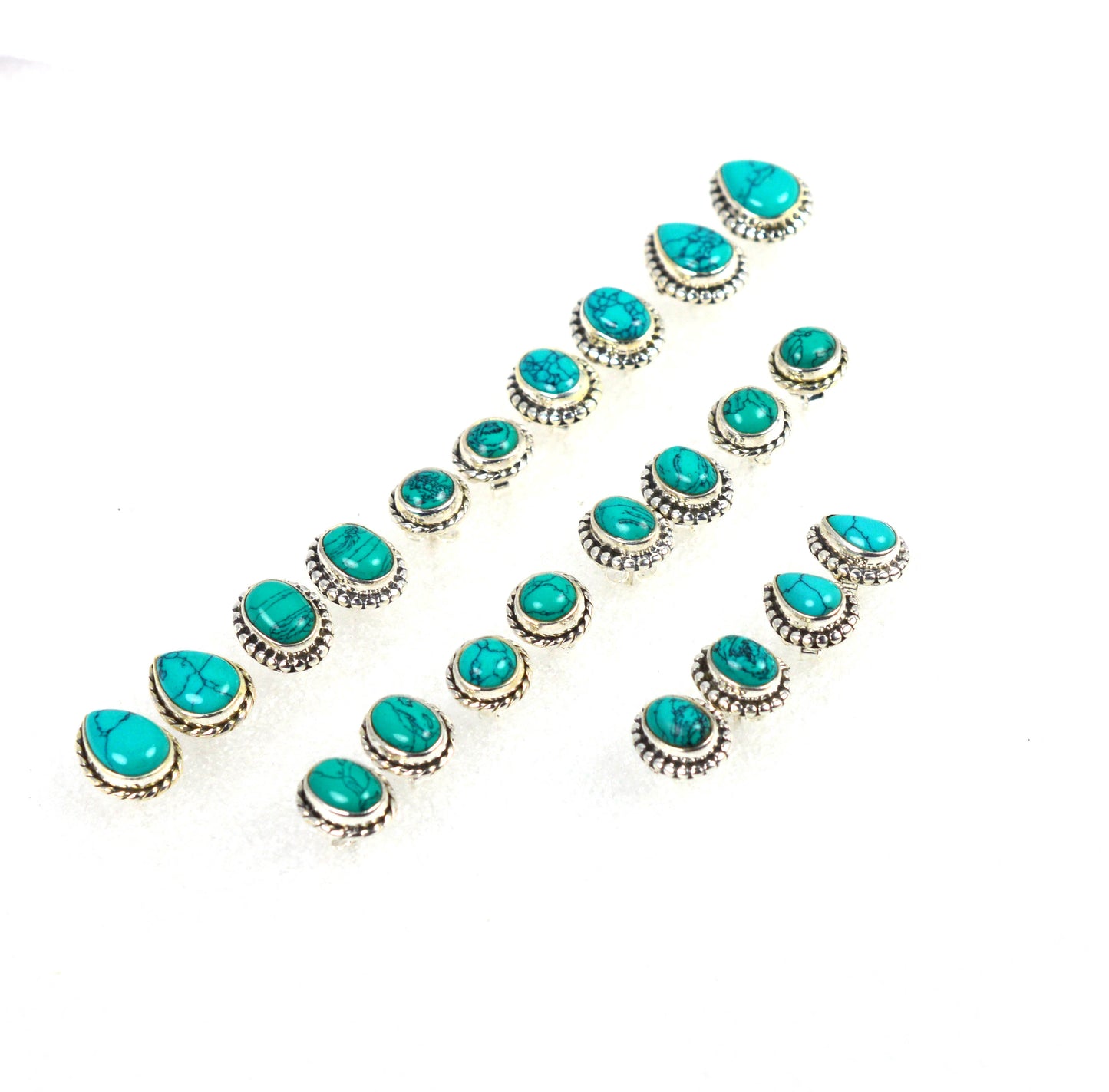 WHOLESALE 11PR 925 SOLID STERLING SILVER BLUE TURQUOISE STUD EARRING LOT