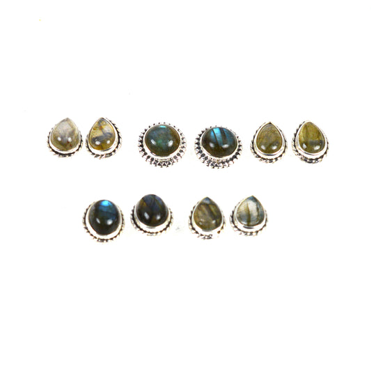WHOLESALE 5PR 925 SOLID STERLING SILVER LABRADORITE STUD EARRING LOT