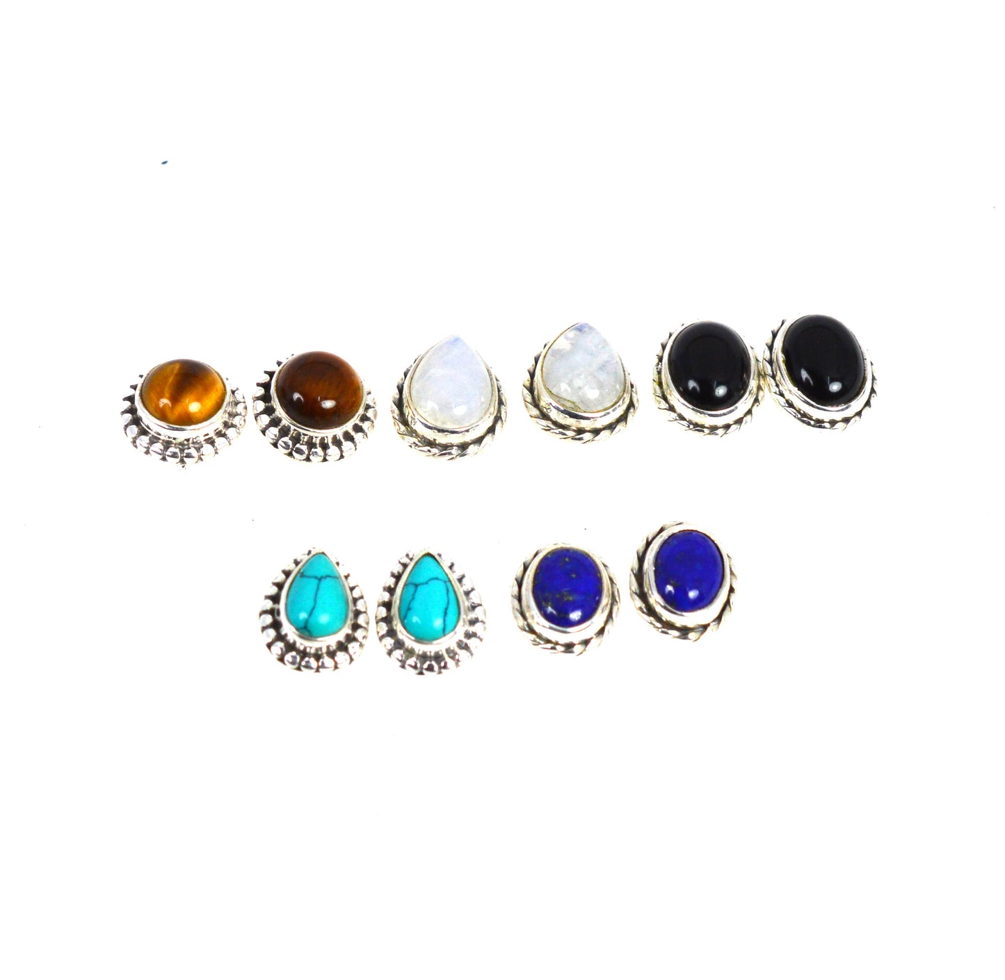 WHOLESALE 5PR 925 SOLID STERLING SILVER BLUE TURQUOISE MIX STUD EARRING LOT