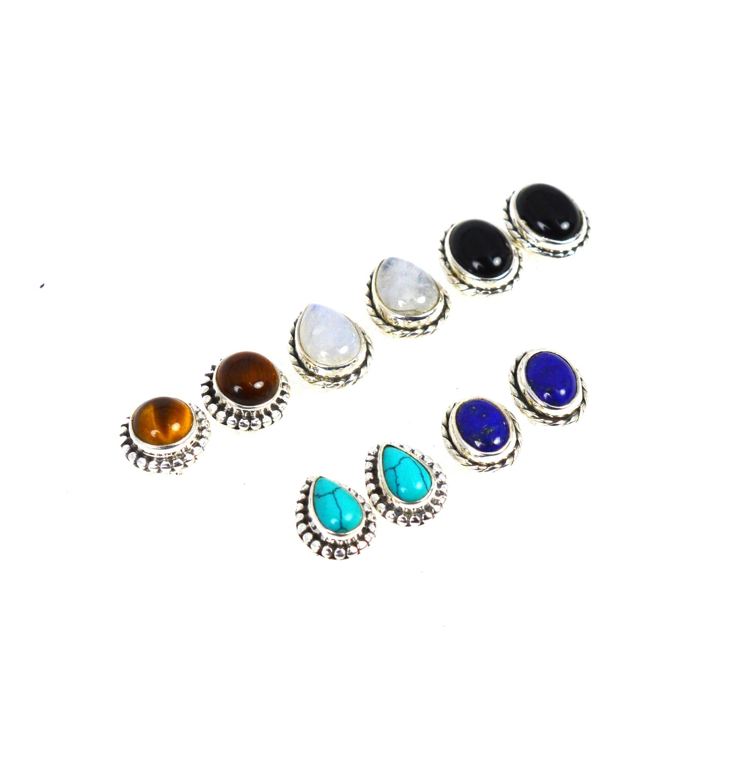 WHOLESALE 5PR 925 SOLID STERLING SILVER BLUE TURQUOISE MIX STUD EARRING LOT
