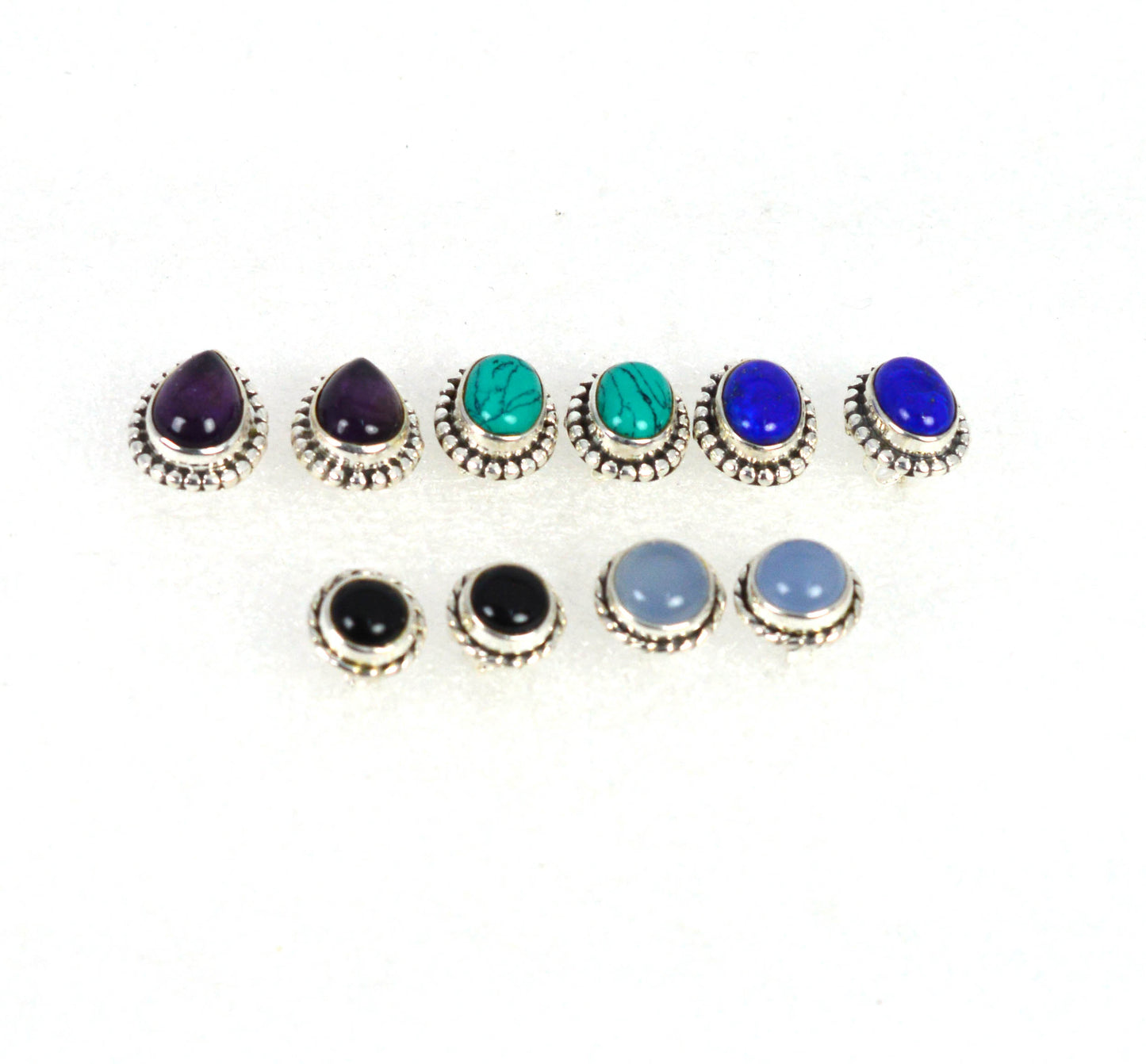 WHOLESALE 5PR 925 SOLIDSTERLING SILVER BLUE CHALCEDONY MIX STUD EARRING LOT