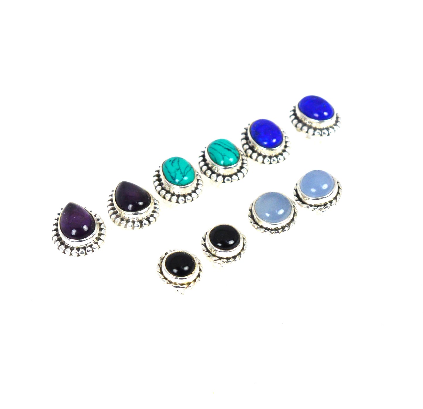 WHOLESALE 5PR 925 SOLIDSTERLING SILVER BLUE CHALCEDONY MIX STUD EARRING LOT