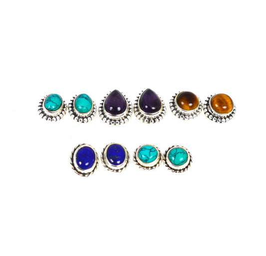 WHOLESALE 5PR 925 SOLIDSTERLING SILVER TIGER EYE  MIX STUD EARRING LOT