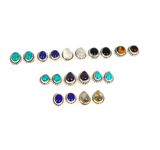 WHOLESALE 11PR 925 SOLIDSTERLING SILVER TIGER EYE MIX STUD EARRING LOT