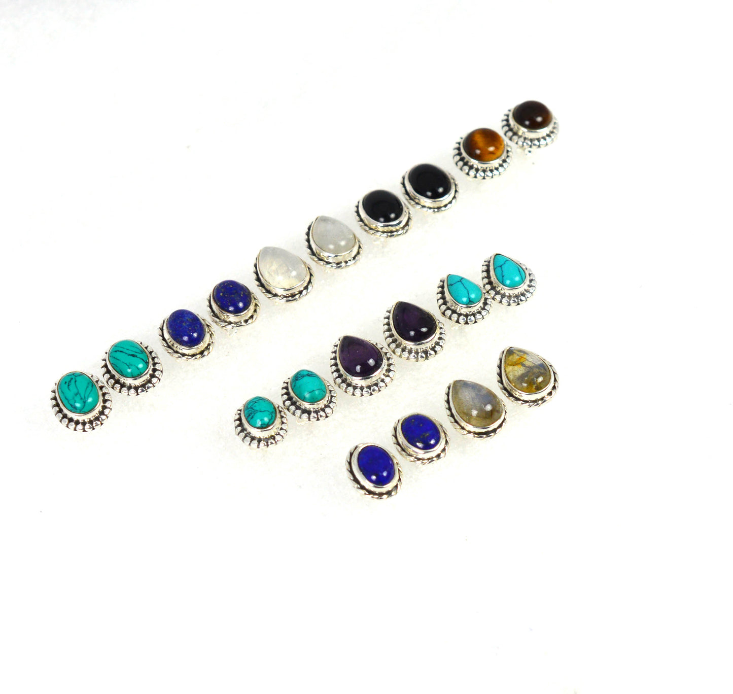 WHOLESALE 11PR 925 SOLIDSTERLING SILVER TIGER EYE MIX STUD EARRING LOT