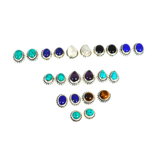 WHOLESALE 11PR 925 STERLING SILVER WHITE RAINBOW MOONSTONE MIX STUD LOT