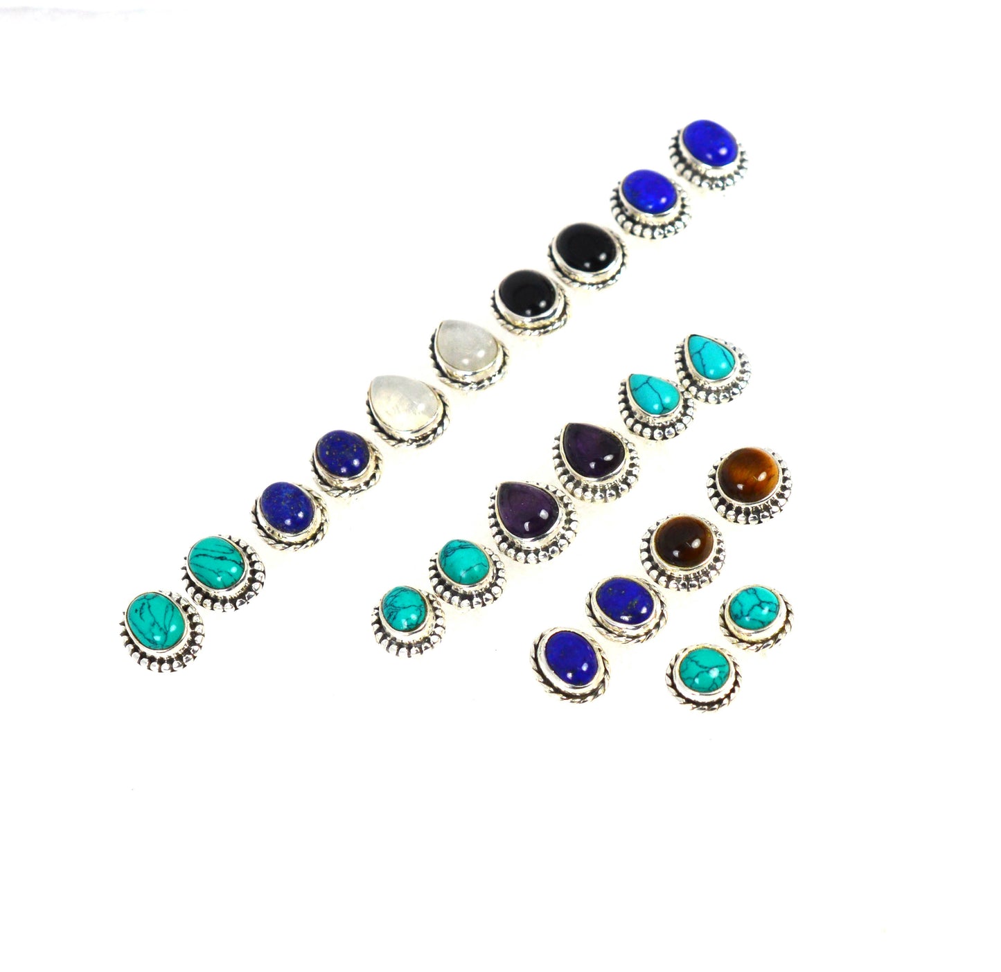 WHOLESALE 11PR 925 STERLING SILVER WHITE RAINBOW MOONSTONE MIX STUD LOT