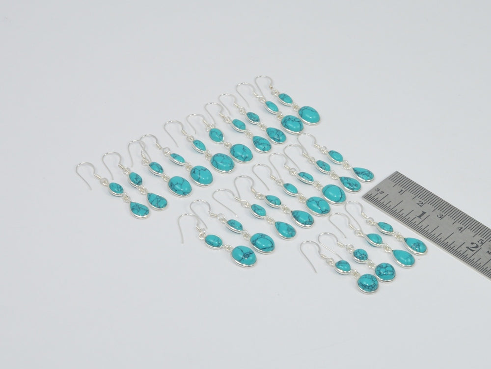 Wholesale 11Pr 925 Solid Sterling Silver Blue Turquoise Hook Earring Lot