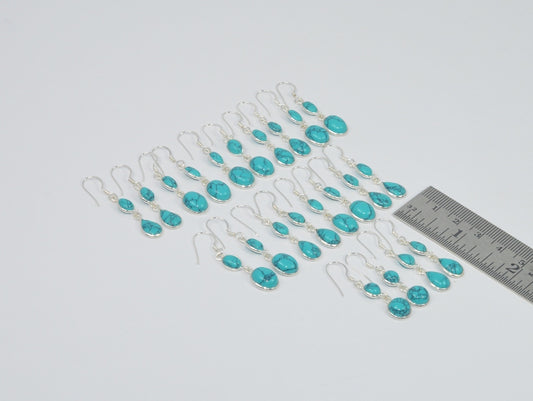 Wholesale 11Pr 925 Solid Sterling Silver Blue Turquoise Hook Earring Lot