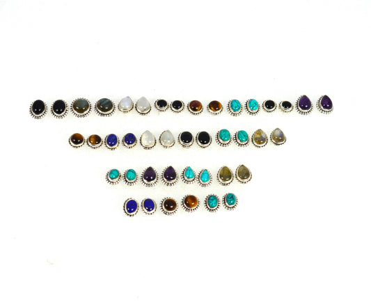 WHOLESALE 21PR 925 SOLID STERLING SILVER BLUE LAPIS LAZULI MIX STUD LOT