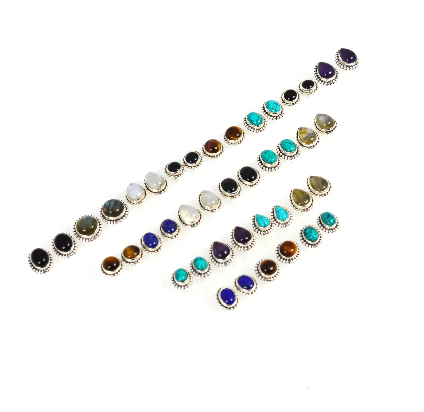 WHOLESALE 21PR 925 SOLID STERLING SILVER BLUE LAPIS LAZULI MIX STUD LOT