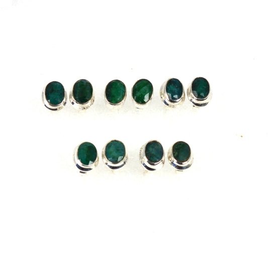 WHOLESALE 5PR 925STERLING SILVER GREEN Simulated Emerald STUD EARRING LOT
