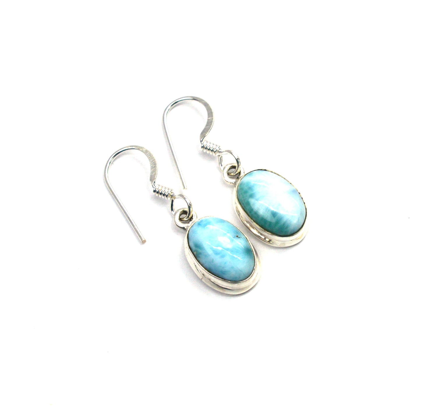 925 SOLID STERLING SILVER BLUE LARIMAR HOOK EARRING