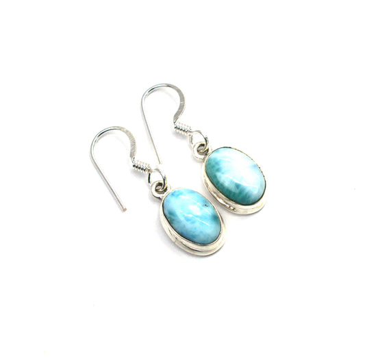925 SOLID STERLING SILVER BLUE LARIMAR HOOK EARRING