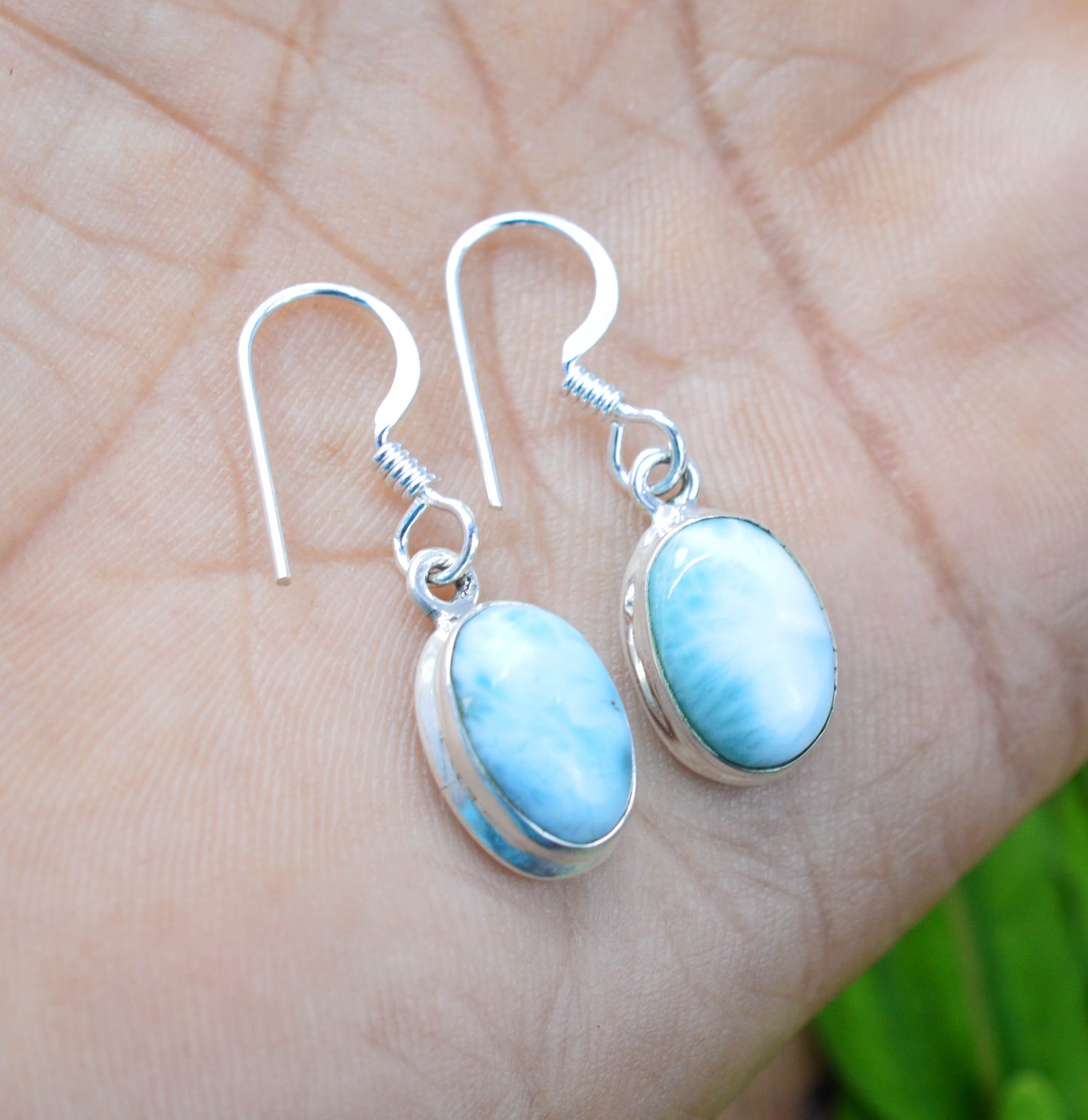 925 SOLID STERLING SILVER BLUE LARIMAR HOOK EARRING