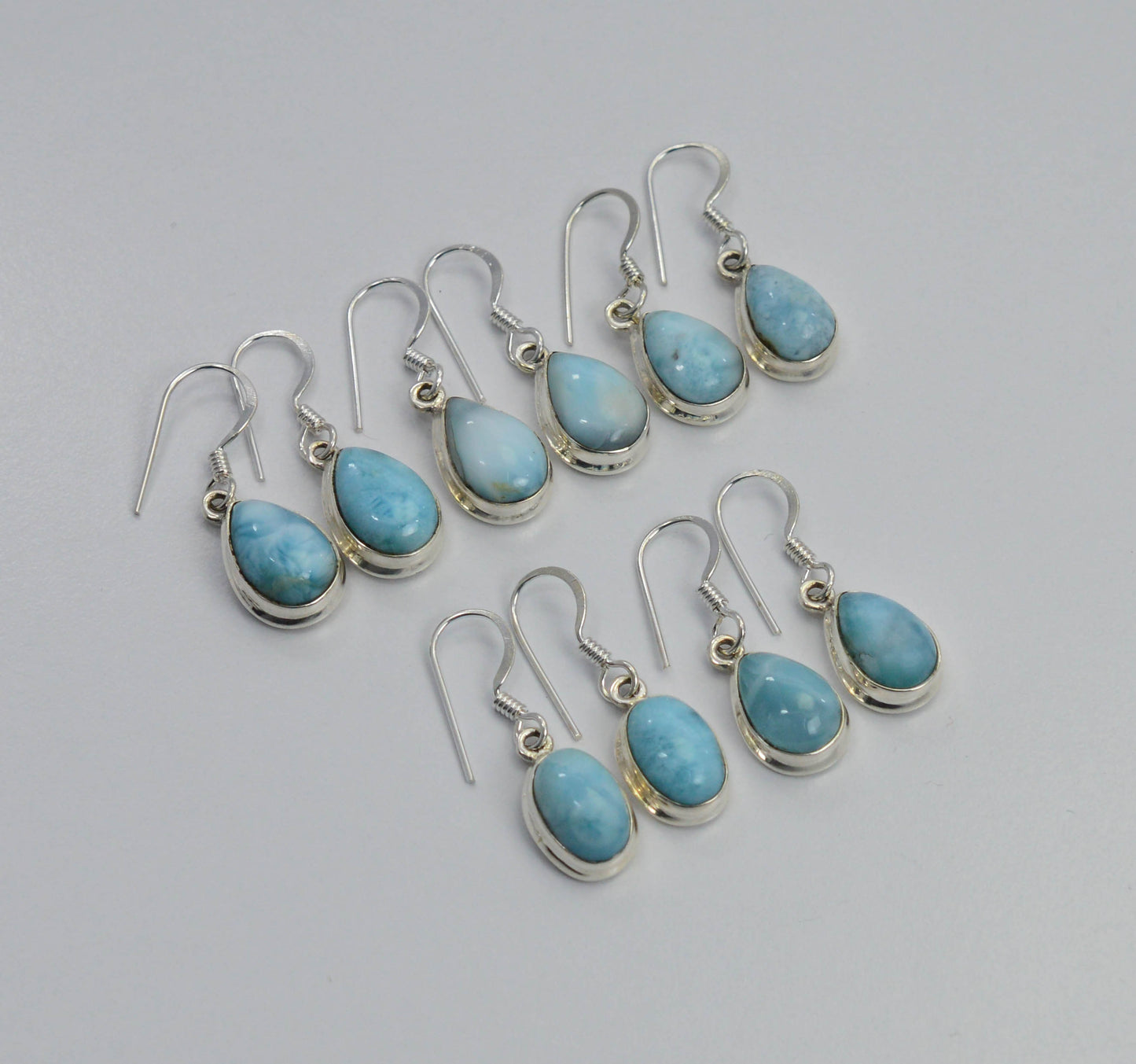 WHOLESALE 5PR 925 SOLID STERLING SILVER BLUE LARIMAR HOOK EARRING LOT