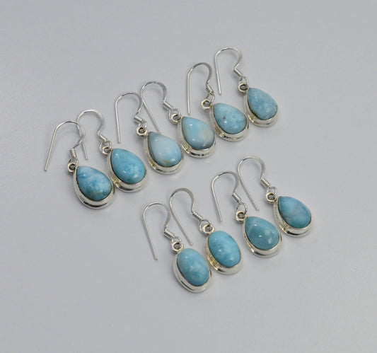 WHOLESALE 5PR 925 SOLID STERLING SILVER BLUE LARIMAR HOOK EARRING LOT