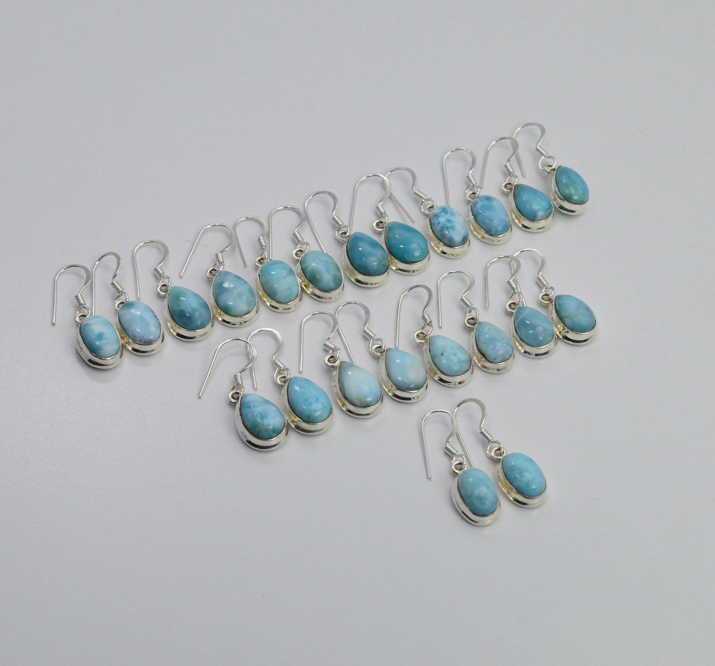 WHOLESALE 11PR 925 SOLID STERLING SILVER BLUE LARIMAR HOOK EARRING LOT