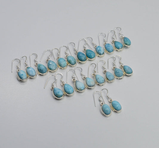 WHOLESALE 11PR 925 SOLID STERLING SILVER BLUE LARIMAR HOOK EARRING LOT