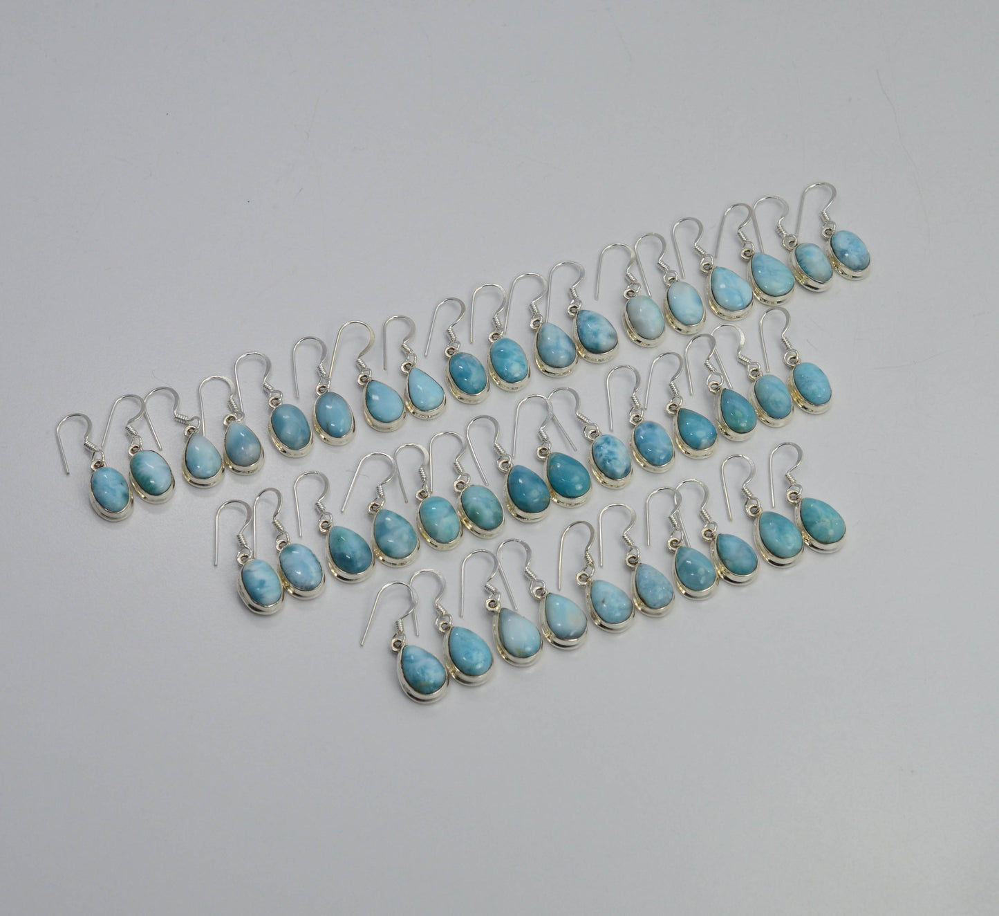 WHOLESALE 21PR 925 SOLID STERLING SILVER BLUE LARIMAR HOOK EARRING LOT