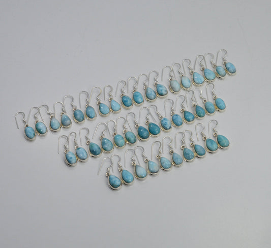 WHOLESALE 21PR 925 SOLID STERLING SILVER BLUE LARIMAR HOOK EARRING LOT